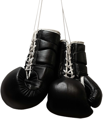 A pair of black boxing gloves with white strings