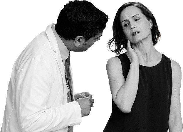 A doctor talking with Melissa about XEOMIN cervical dystonia safety information